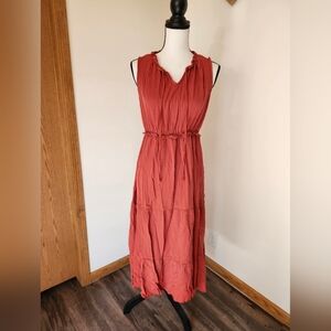 Burnt Orange Fall Chic Sleeveless Tiered Midi Dress